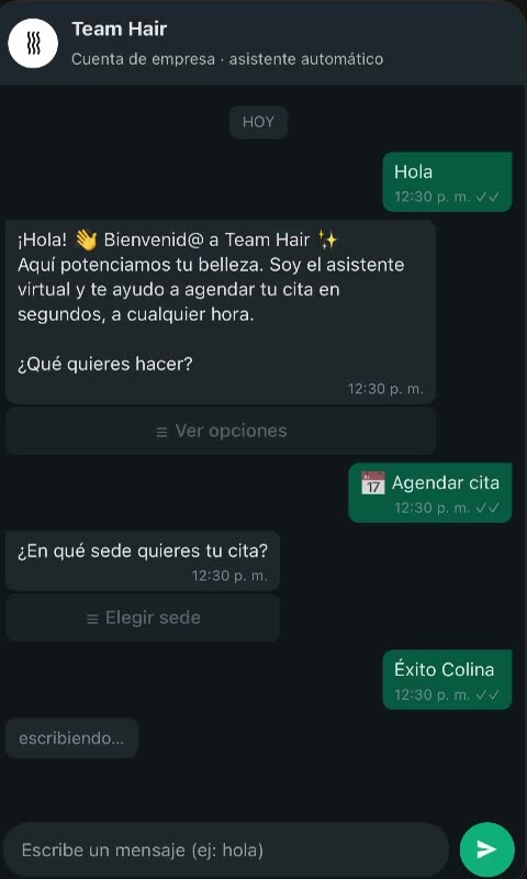 Menú de categorías del chatbot