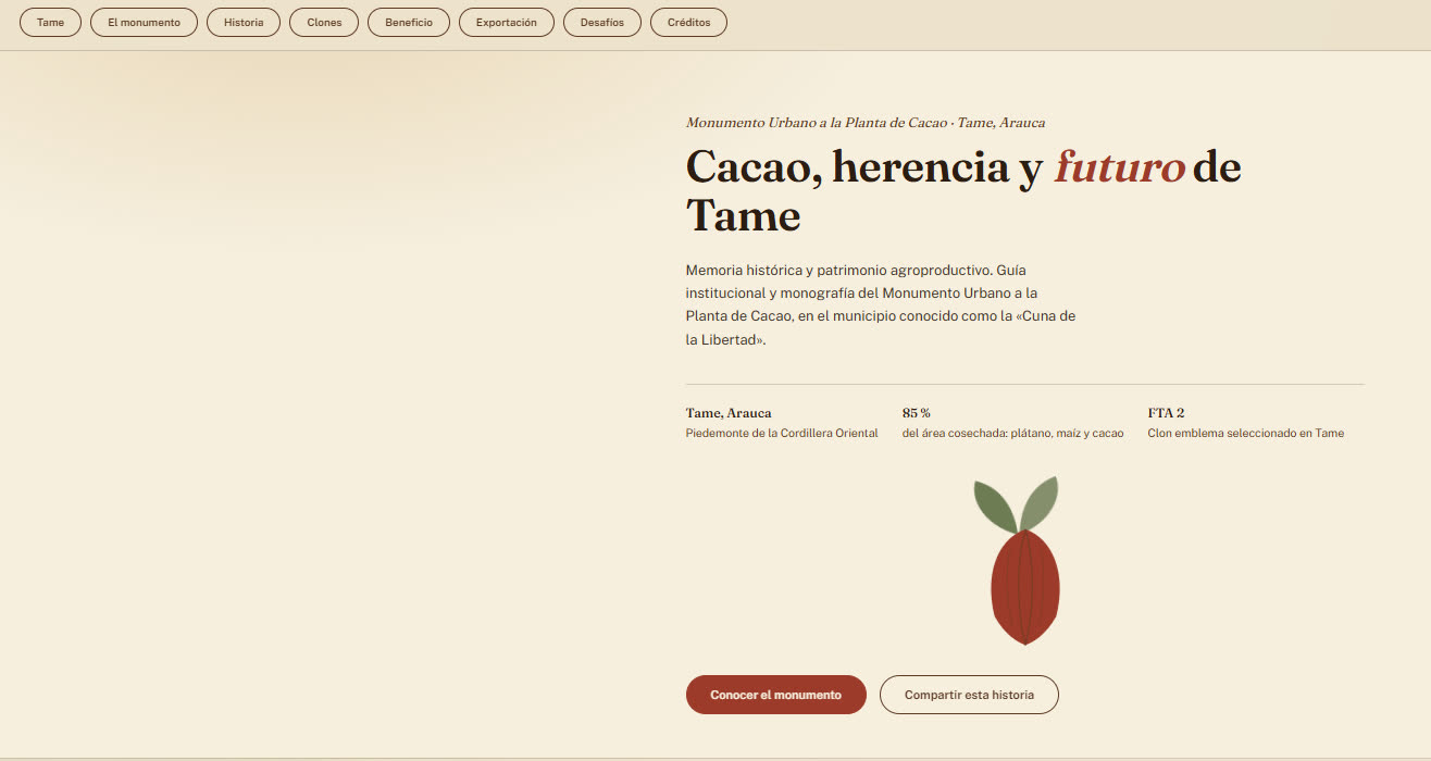 Portada del sitio Cacao Tame